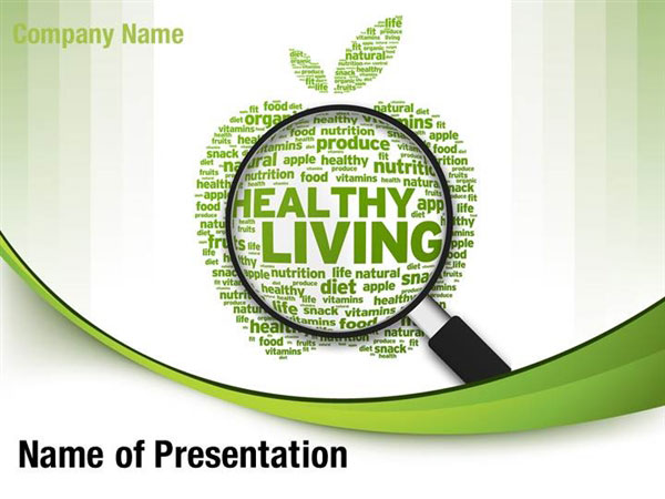 Healthy living word clound with zoom lense PowerPoint Template ...