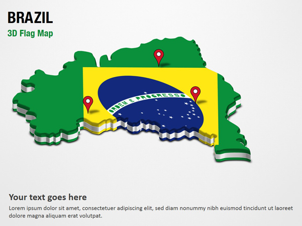3D Section Map with Brazil Flag