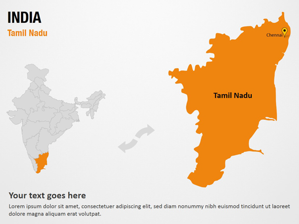 Tamil Nadu - India PowerPoint Map Slides - Tamil Nadu - India Map PPT