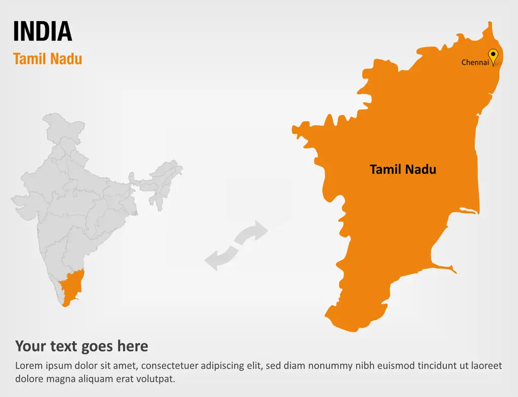 Tamil Nadu - India PowerPoint Map Slides - Tamil Nadu - India Map PPT