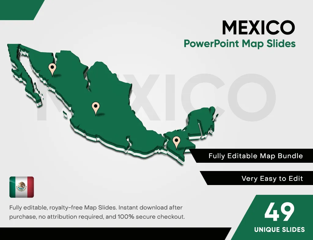 Mexico PowerPoint Map Slides - Mexico Map PPT Slides, PowerPoint Map