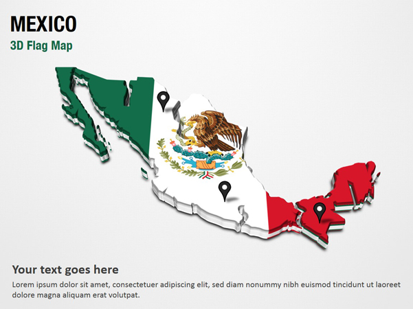 3D Section Map with Mexico Flag