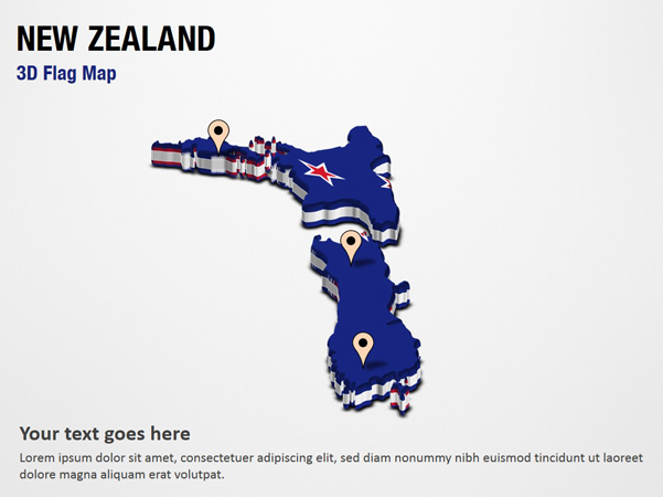 3D Section Map with New Zealand Flag