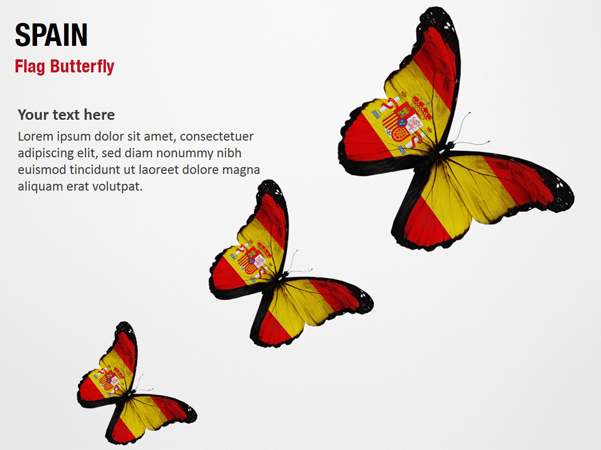 Spain Flag Butterfly PowerPoint Map Slides - Spain Flag Butterfly Map PPT  Slides, PowerPoint Map Slides of Spain Flag Butterfly, PowerPoint Map  Templates