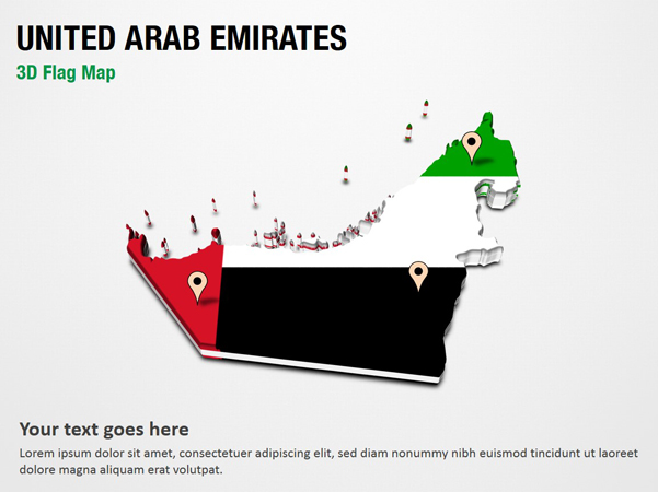 3D Section Map with United Arab Emirates Flag